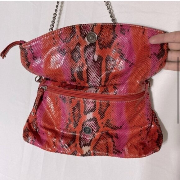 Vintage Nine West Pink Orange Reptile Print & Texture Shoulder Bag Purse Clutch - Picture 6 of 15